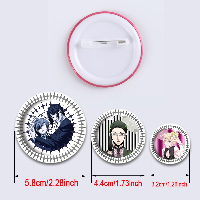 Cartoon Anime Black Butler Badge Brooches for Hat Creative Lapel Pins Round Soft Button Pin Decoration Gift Accessory 32/44/58mm