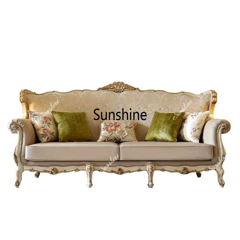 High-end court retro small French modern luxury villa European living room three-person sofa