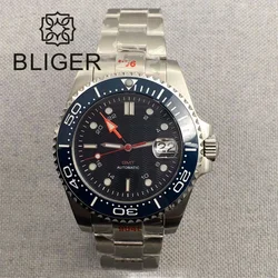 BLIGER 43mm GMT Watch For Men NH34A DG3804 Automatic Self Winding Movement Blue Wave Dial Sapphire Glass Steel Strap Date