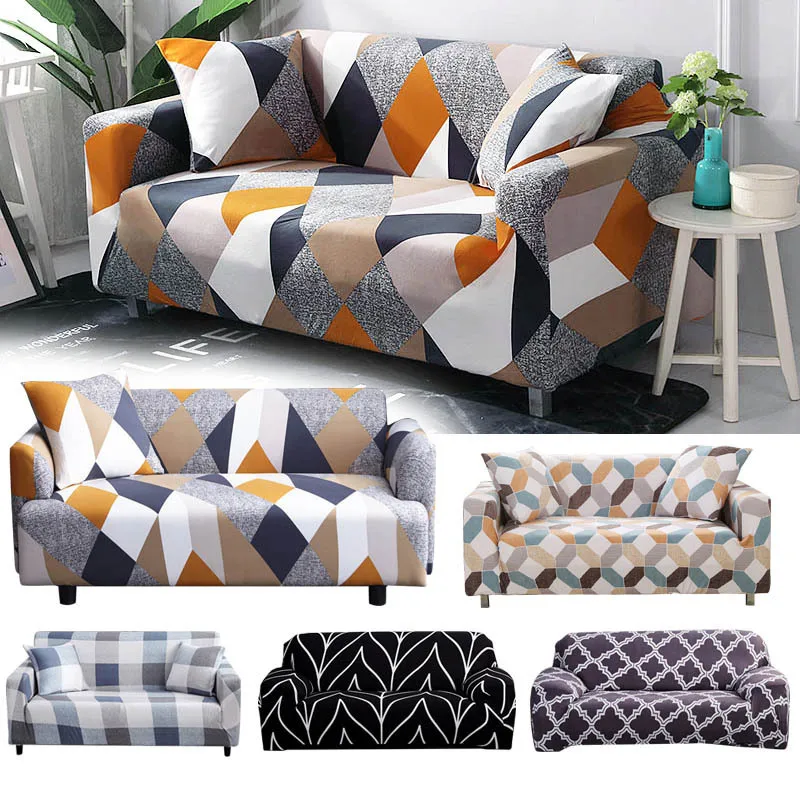 Geometric Printed Furniture Sectional Cover Protector I Shape Slipcover Elastic Stretch Stretchable Sofa Covers for Living Room