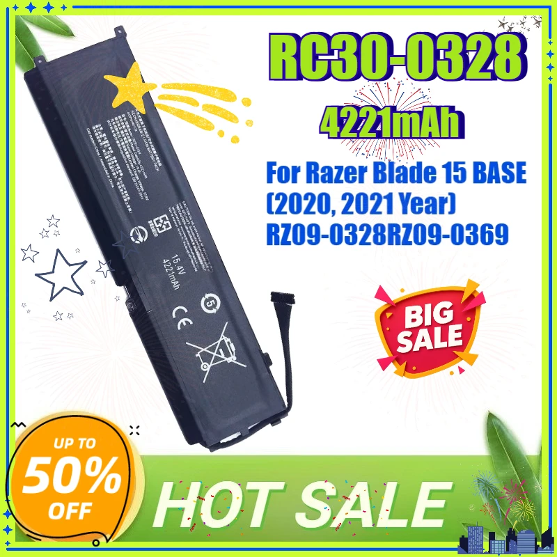 4221mAh RC30-0328 Replacement Laptop Battery for Razer Blade 15 BASE 2020 2021 Year RZ09-0328/0369 RZ09-0369 Bateria 15.4V