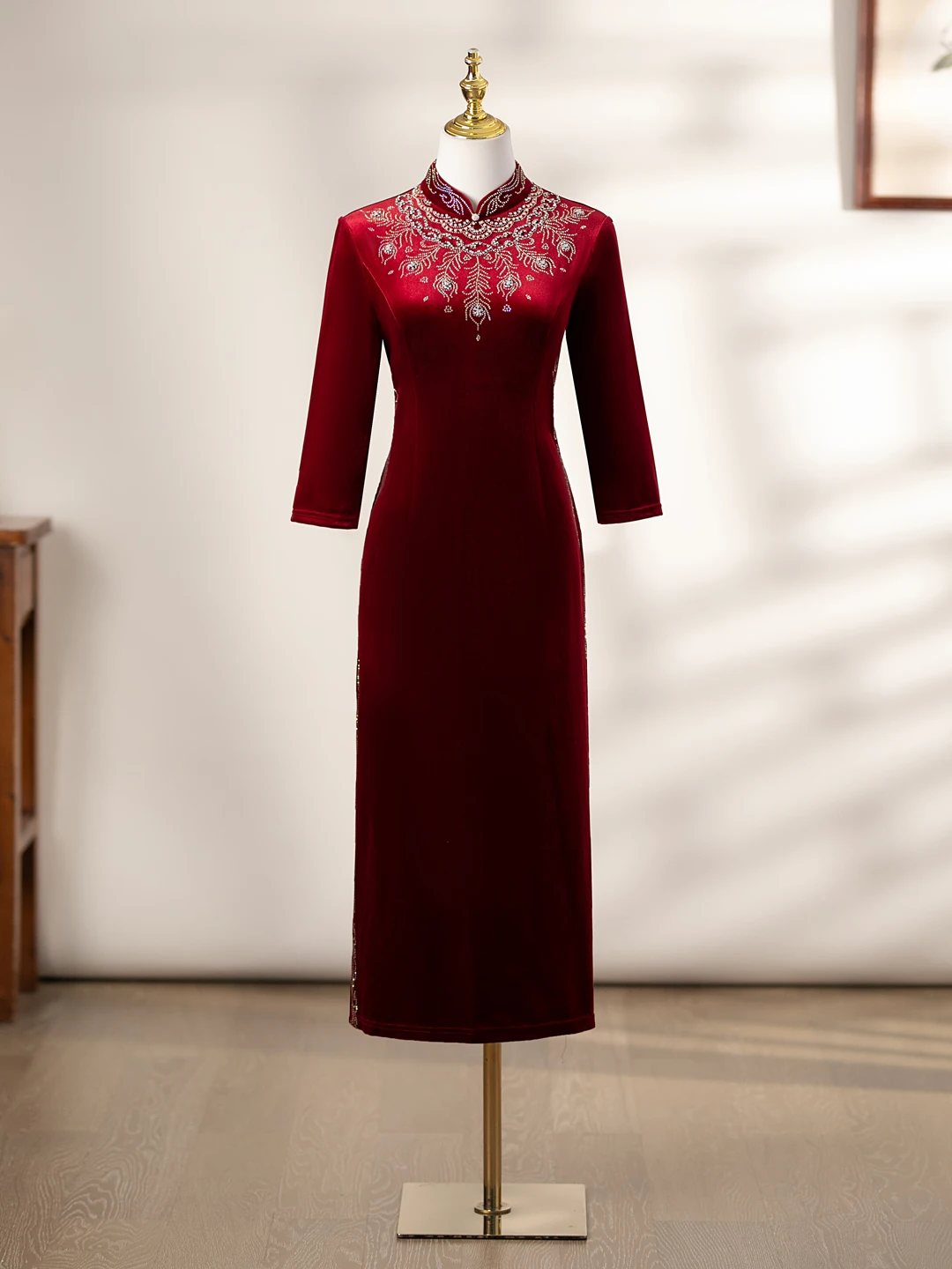 

Свадебное платье ручной работы из бархата с длинными рукавами, украшенное стразами, длиной в пол, дышащее, элегантное