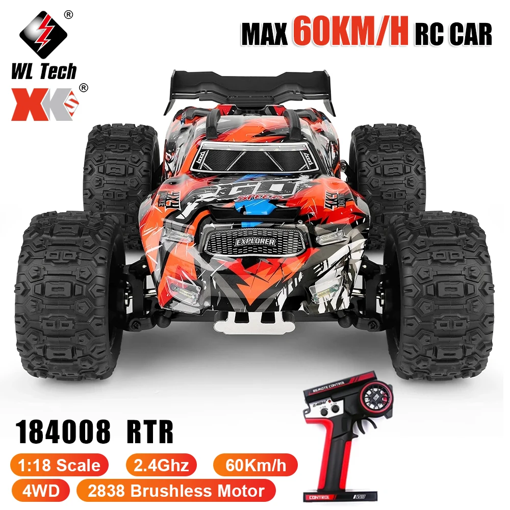 WLtoys XK 184008 RC Car 1/18 60KM/H 4WD Brushless Remote Control Car LED Lights All Terrain 2.4GHz High Speed Off Road Truck