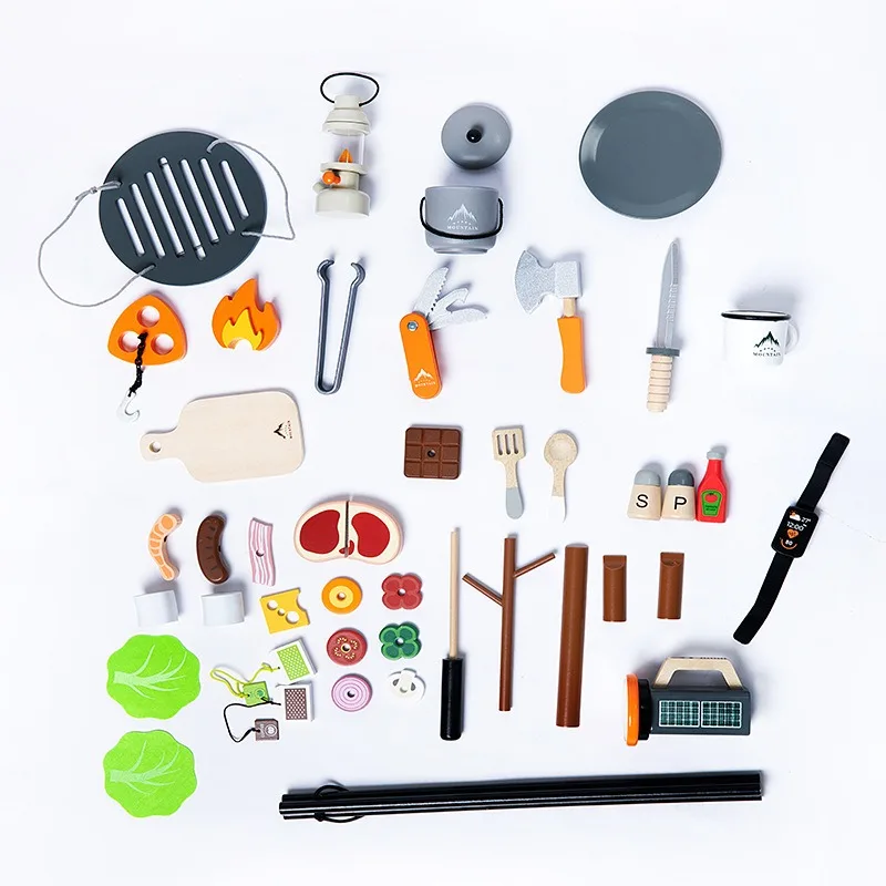Ensemble de jeu de Simulation de Camping en bois pour enfants, pique-nique en plein air, barbecue, Simulation de feu de camp, jouets de cuisine, cadeau d'anniversaire pour enfants