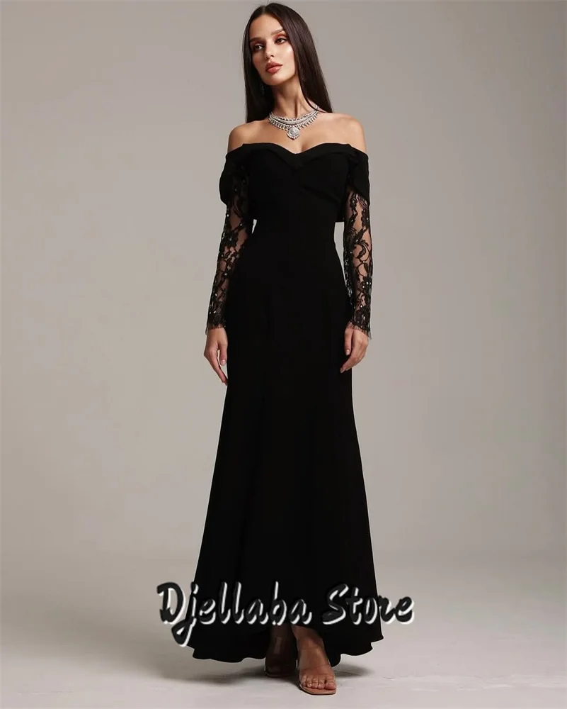 

Черное вечернее платье с длинными рукавами по индивидуальному заказу, блестящие вечерние платья с вырезом «рыбий хвост», 2025 для женщин, элегантное платье для выпускного вечера с открытыми плечами