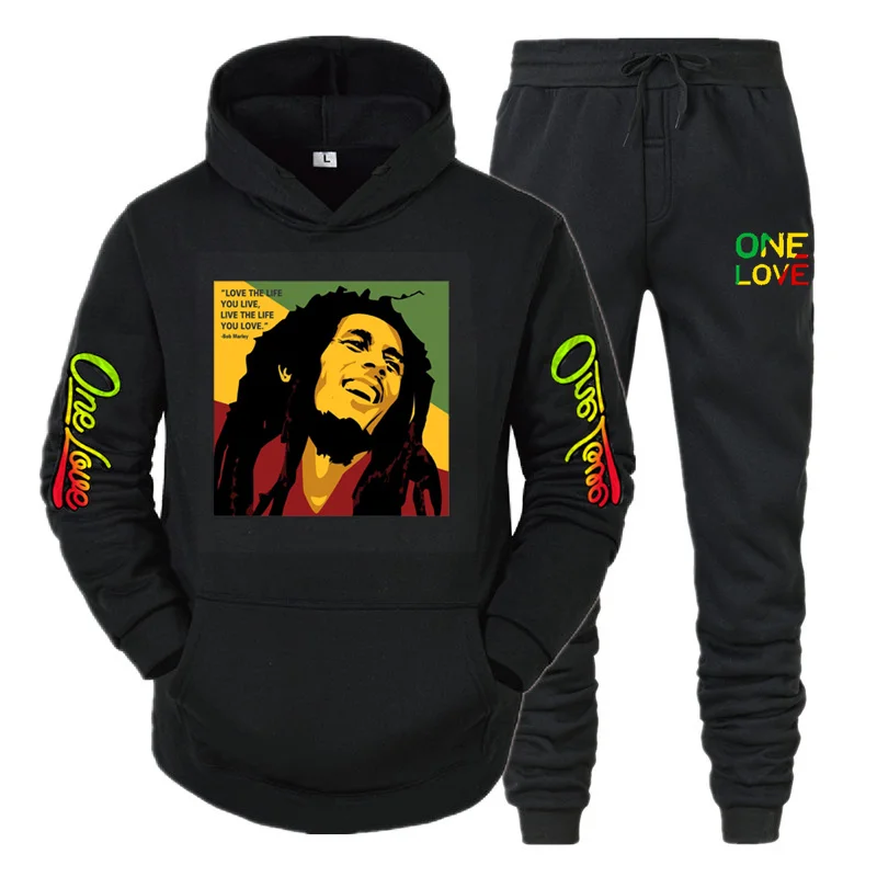 Moletom com capuz feminino bob marley legendary reggae amor rapper impressão moletom inverno moda casual topo manga comprida + calças conjunto