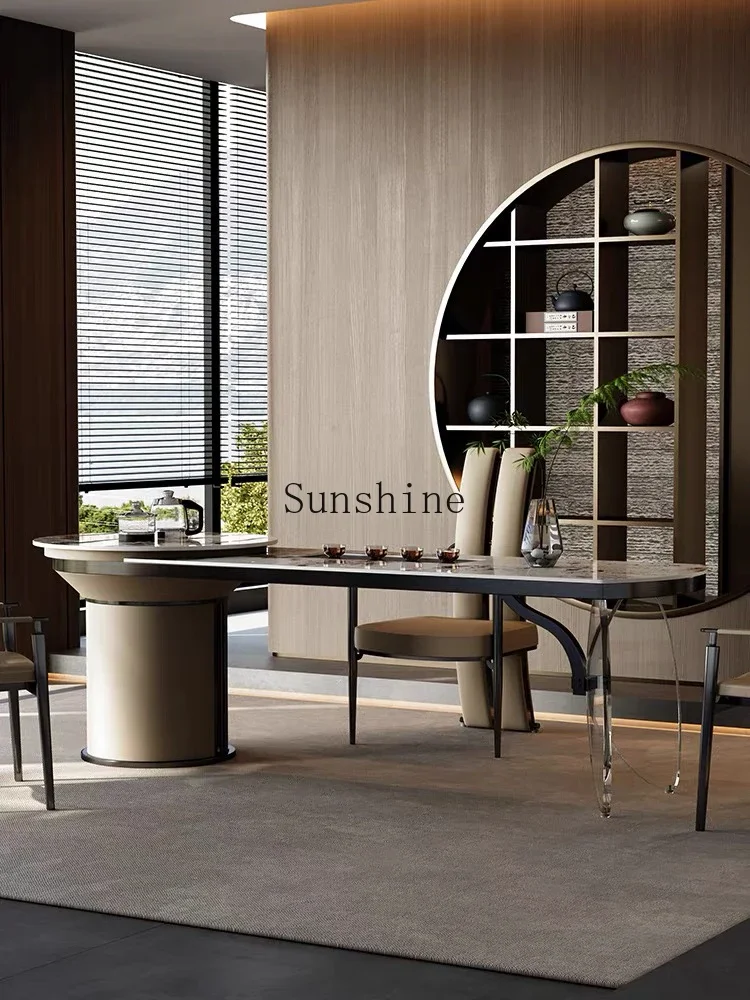 

Tea table and chair combination Modern simple household light luxury walnut high-end tea table FT