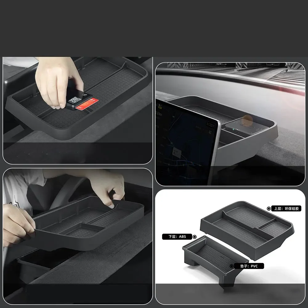 

Behind Screen Double Storage Box For Tesla Model Y Juniper 2025-2026 Center Console Dashboard Hidden Organizer Sunglasses Tray