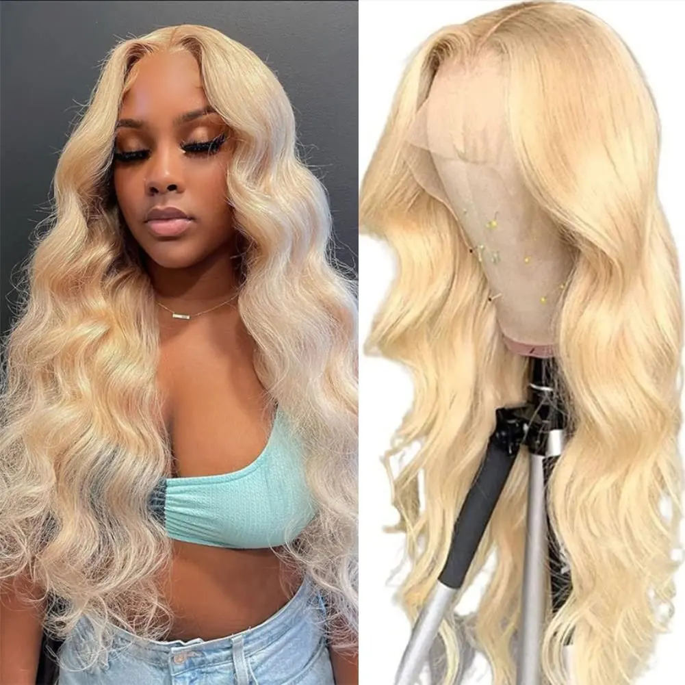 Blonde Color 13x6 HD Lace Human Hair  Wig Blonde 613  Frontal  22 40 Inch Body Waves Glue-Free Waves Wig 150 Density