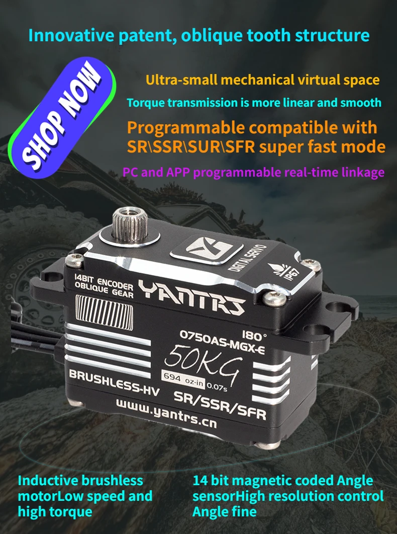 

YANTRS 50KG Brushless Waterproof Low Profile RC Servo 0.07S HV High Torque Magnetic Sensing Programmable For Off-road Trucks Etc