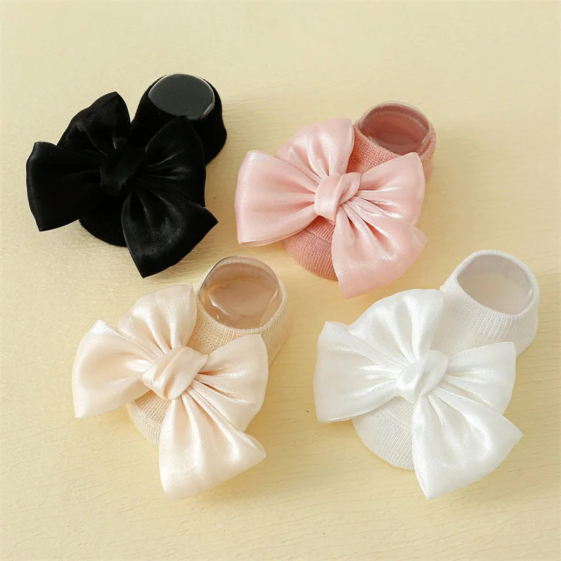 Ribbon Bow Baby Floor Socks Spring Summer Kids Boat Sock Sweet Bowknot Infant First Walkers Princess Girl Solid Cotton Footwear