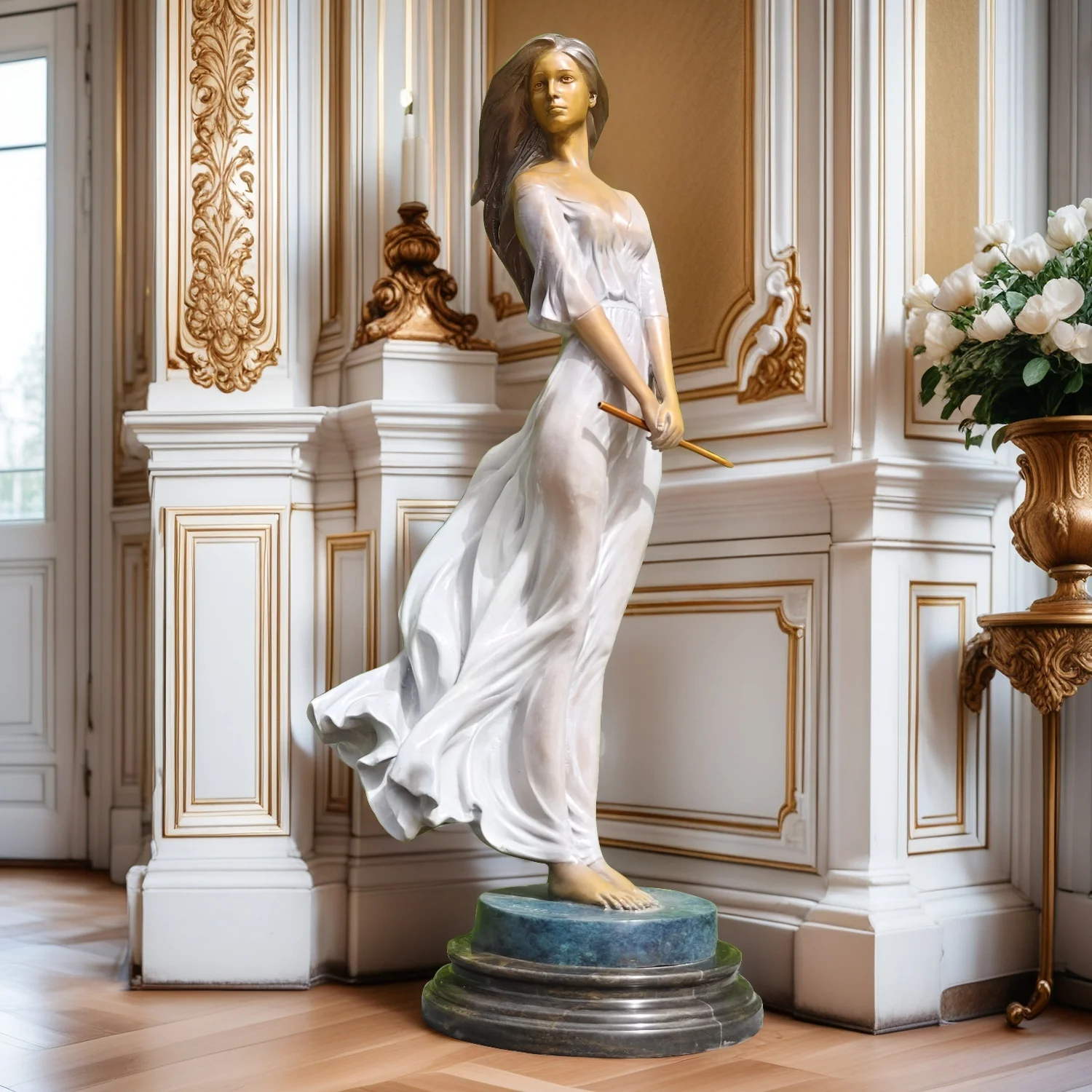 70cm Bronze Female Figure Sculpture, Handmade Lost Wax Cast Elegant Lady Statue,Contemporary Art Decor for Home Hotel Collection