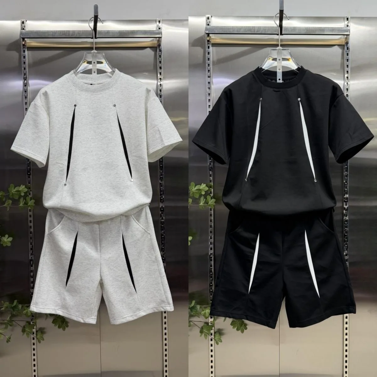 

2026 Summer Men's Zipper Detail Set Short Sleeve T-Shirt & Shorts High Street Casual Two Piece Suit Loose Fit