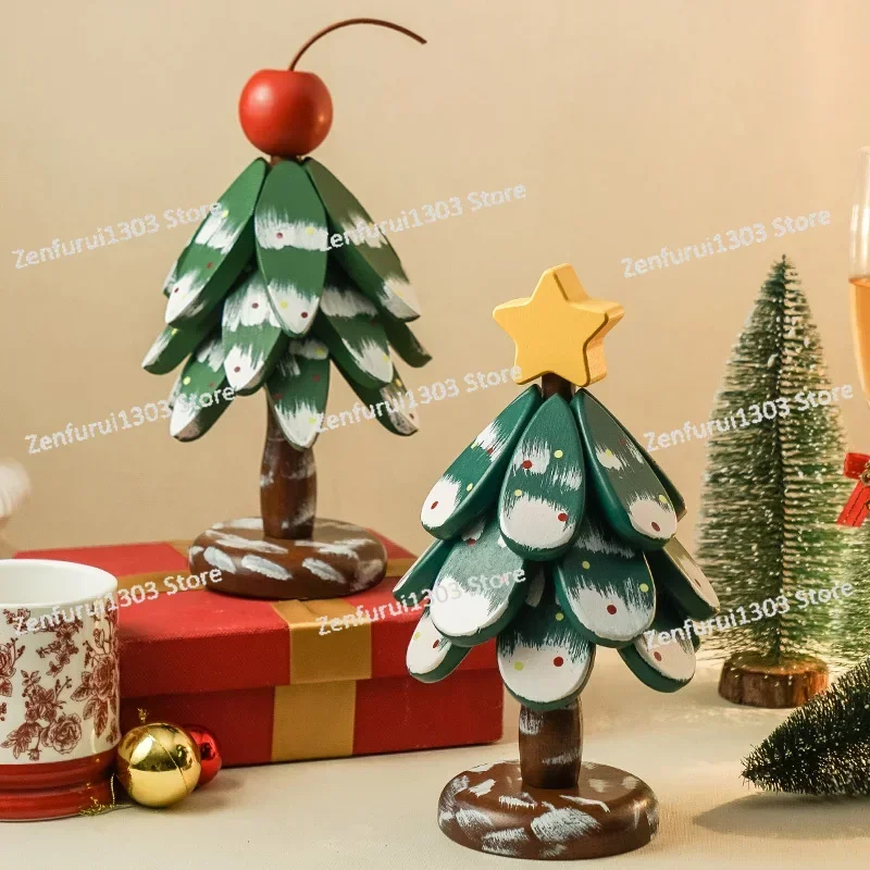 Premium Christmas Tree Thermal Insulation Pad Solid Wooden Dining Table Creative Ornament Small Tree Anti-scalding Cup Bowl