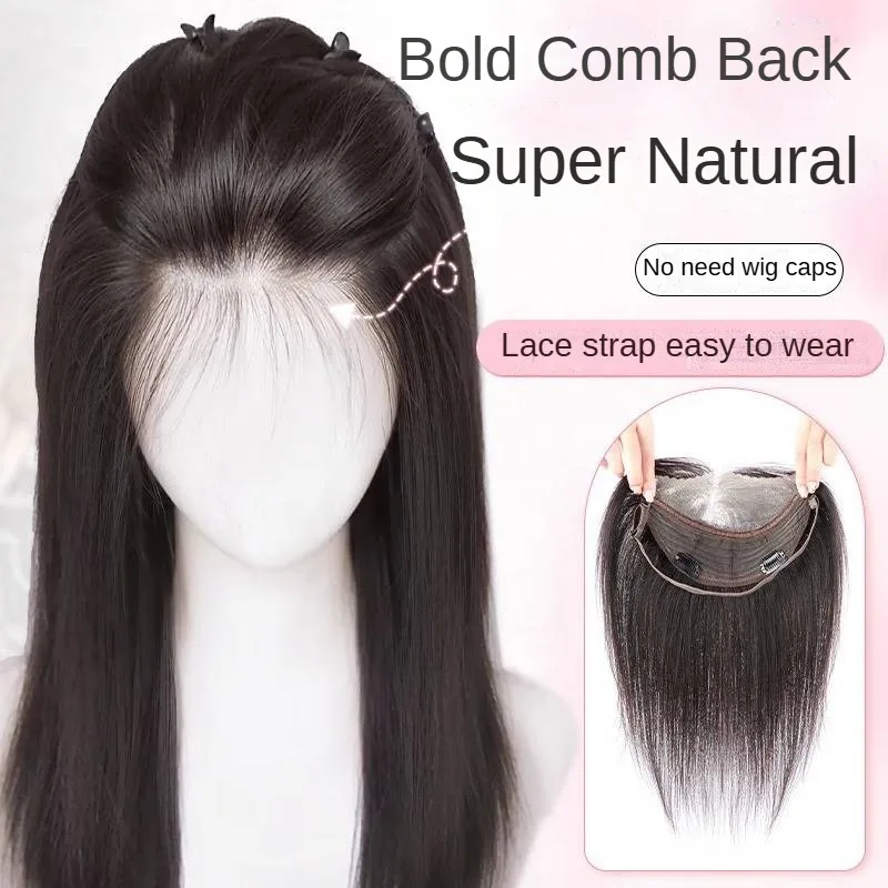 Кружевной топпер из натуральных волос с ремешком для женщин, невидимый топпер на лоб, свободный пробор, топпер для истонченных волос, серые волосы