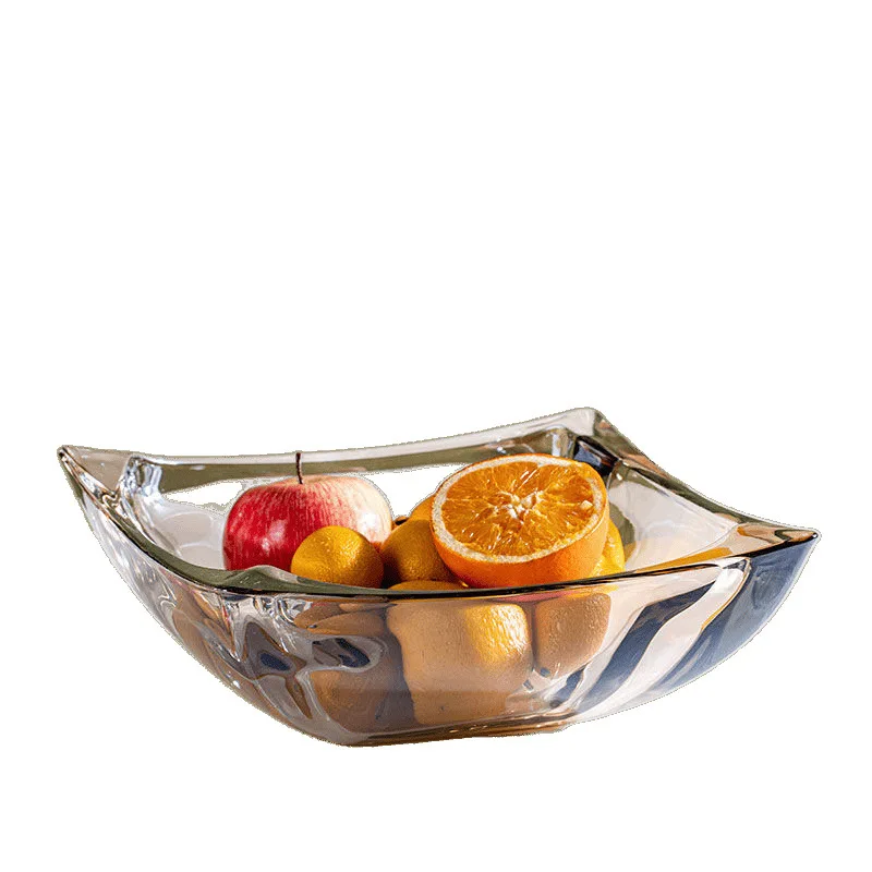 Fruit plate, simple glass color, crystal glass fruit basin, European modern creativity, living room