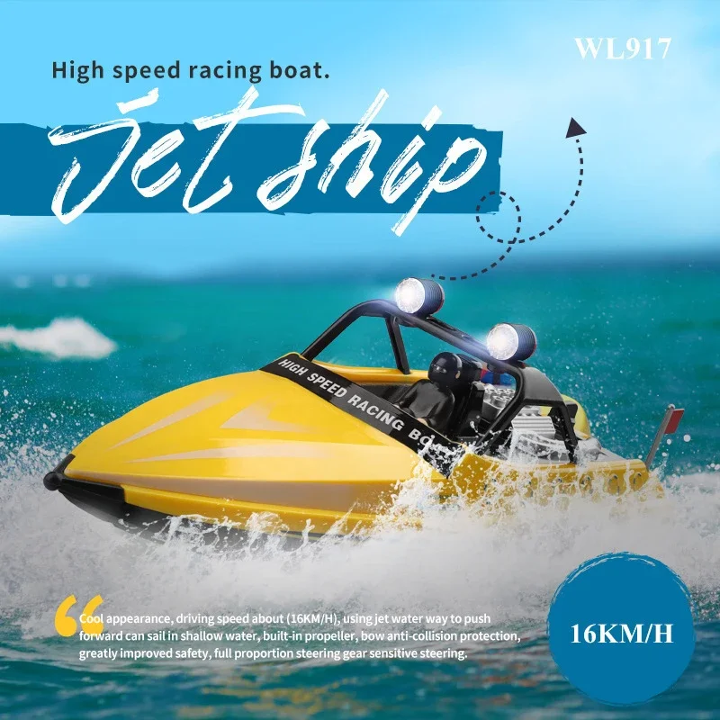 WL917 RC Boat 2.4G RC High Speed Racing Boat Waterproof Model with Light Electric Radio Remote Control Speedboat Gifts Toys