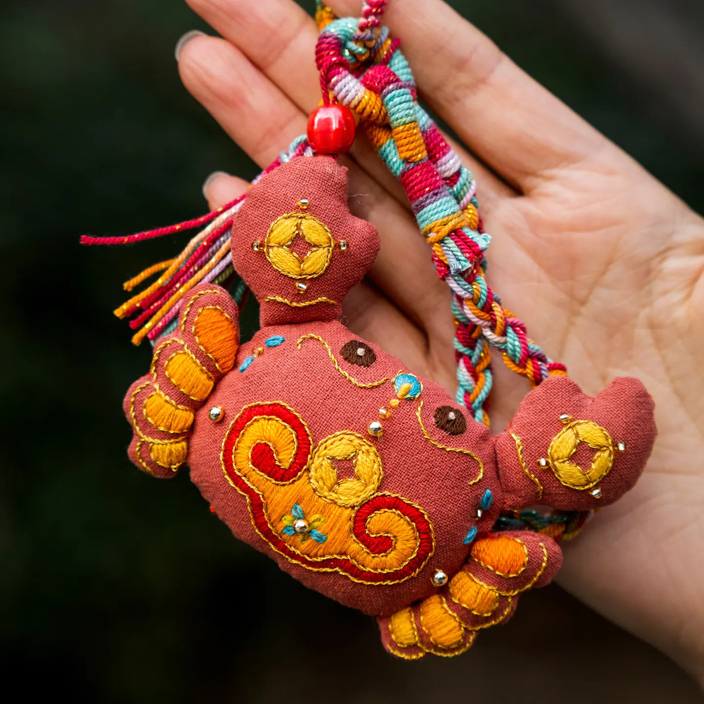 Diy Handmade Embroidery Crab Lucky Talisman Kit Chinese Traditional Braided Cord Bag Hanging Pendant New Year Gift Optional Hoop