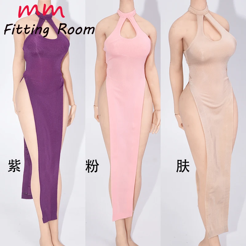 Vestido escotado con tirantes negros para mujer, falda de fiesta con abertura y espalda descubierta negra para figura de acción TBLeague JIAOU DOLL de 12 ", 1/6