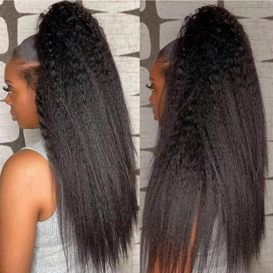 40 Inch Kinky Straight Human Hair Wigs Pre Plucked Hairline with Baby Hair 250% Density 13x4 Lace Front Wigs for Women image 2