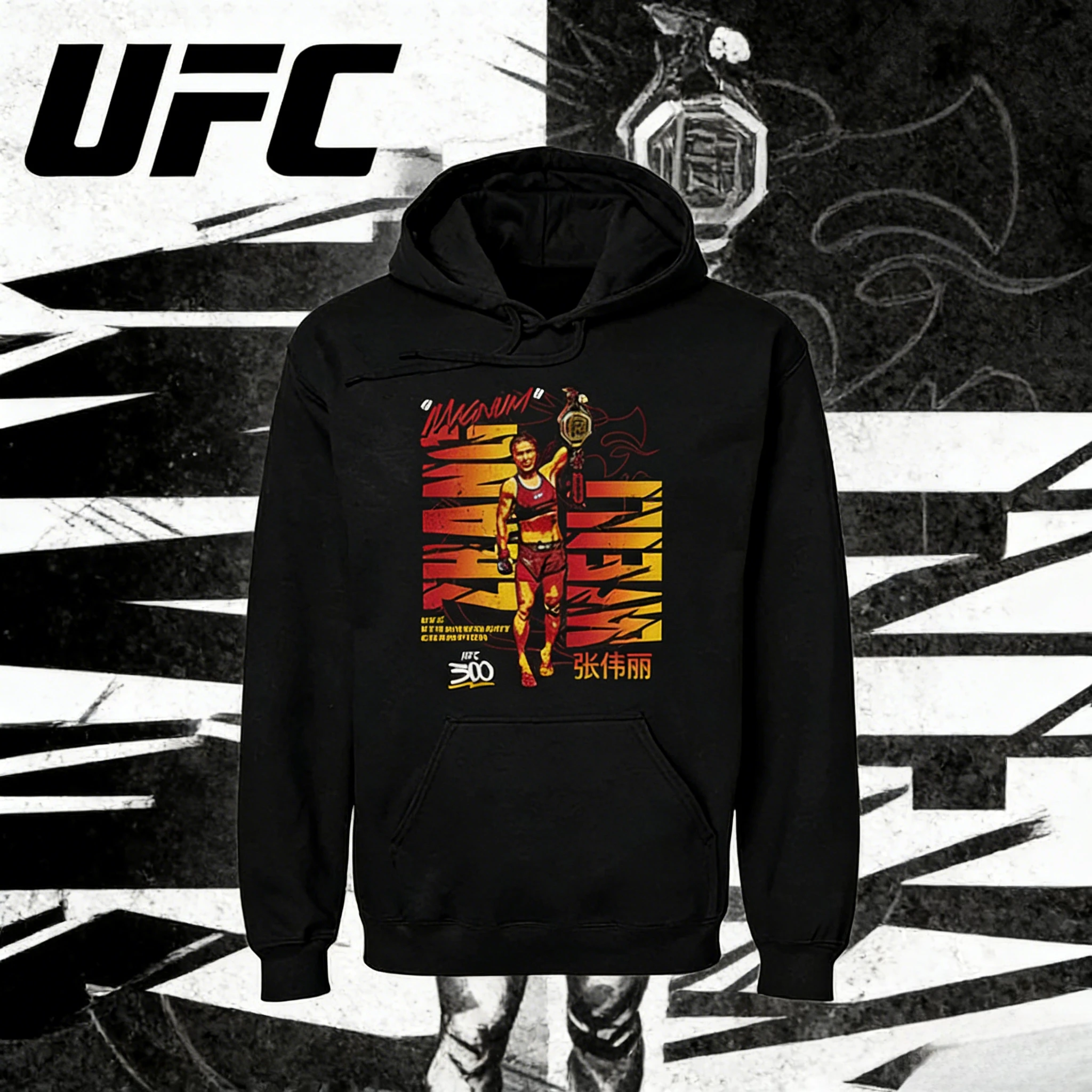

UFC Zhang Weili Theme 2025-26 Осень/Зима из чистого хлопка 100% повседневная свободная модная толстовка с капюшоном подходит для мужчин и женщин