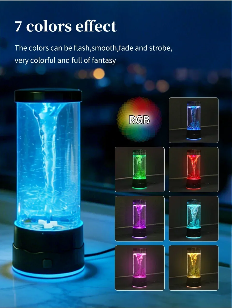 Simulation LED Tornado Night Light USB Creative Table Lamp Multi-Color Changing Atmosphere Light For Birthday Gift Bedroom Decor