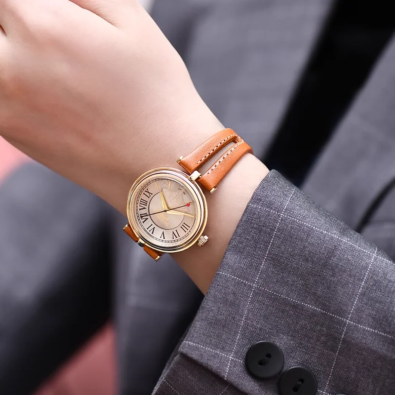 Vivienne Westwood Модные женские часы с полым коричневым кожаным ремешком