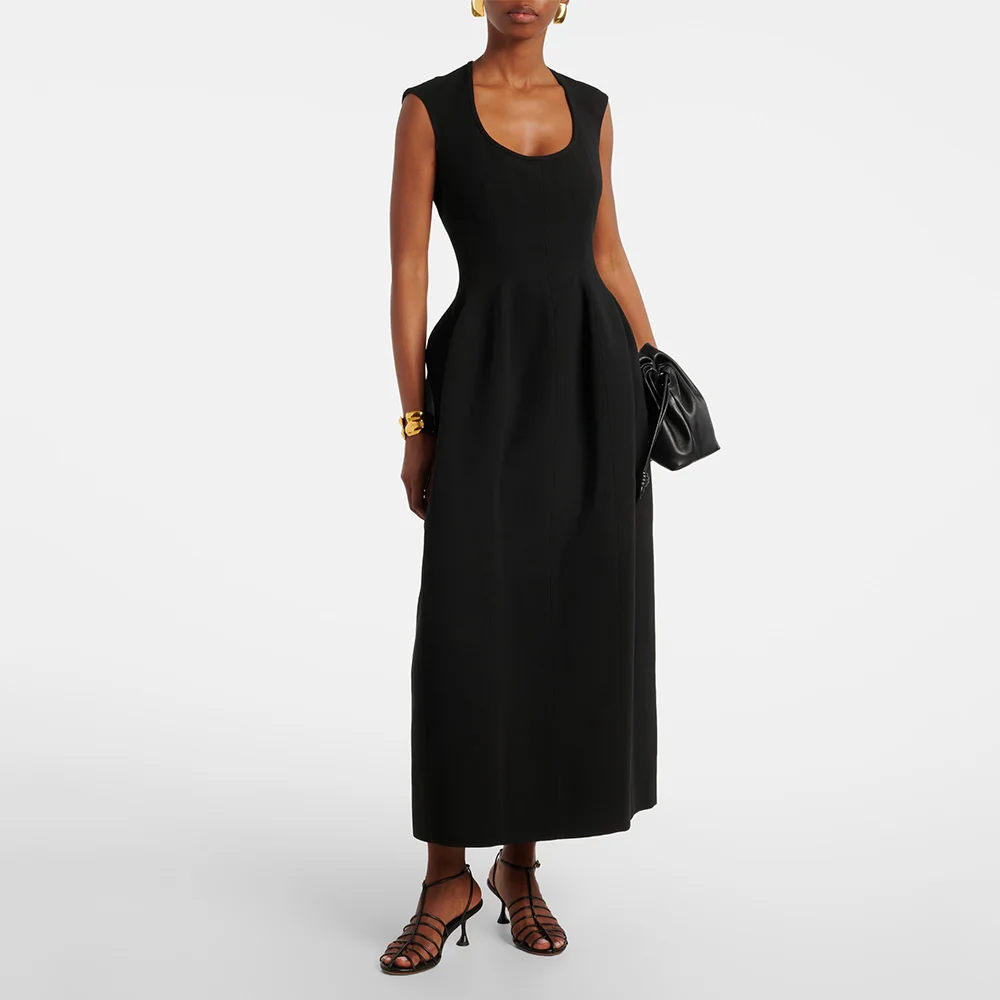 

Simple Cocktail Dress Tea Length Sleeveless Scoop Column Cocktail Gowns Midi Black Modern Formal Party Dresses for Women 2025