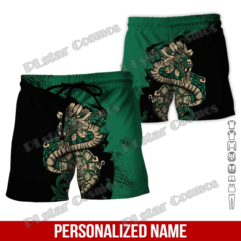 Personalized Name Mexico Coat Of Arms Pattern 3D All Over Printed Mens Shorts Summer Unisex Casual Polyester Shorts LQD08