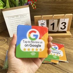 10X10cm Waterproof Review us on Google Stickers Instagram Facebook Epoxy NFC Google Review Plate with Backside Adhesive