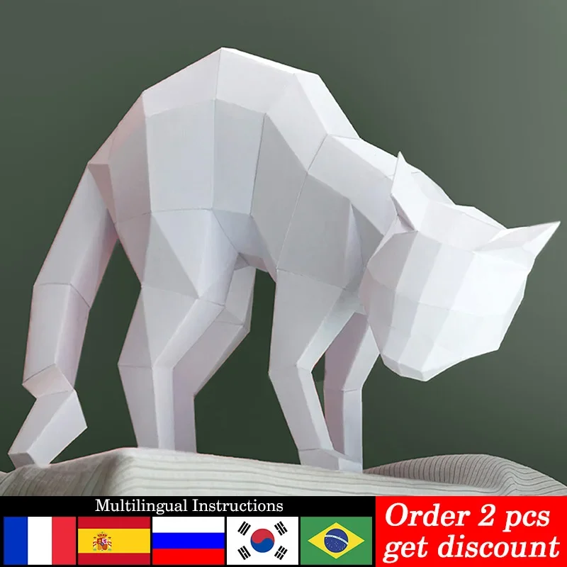 Gato dobrado para trás decoração animal casa origami modelo de papel, arte em papel 3d, artesanal diy adolescentes artesanato adulto rty205