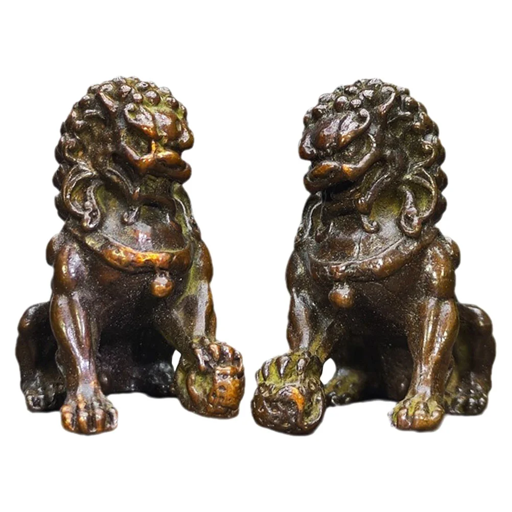 

2Pcs Vintage Alloy Lion Modeling Decoration Desktop Lion Ornament Decorative Lion Decor realistic lion