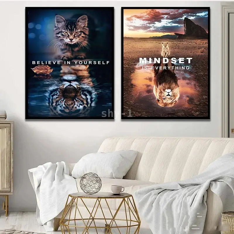 Inspirational Canvas Art  Mindset Is Everything Motivational Animal Quotes for Office  Home Decor