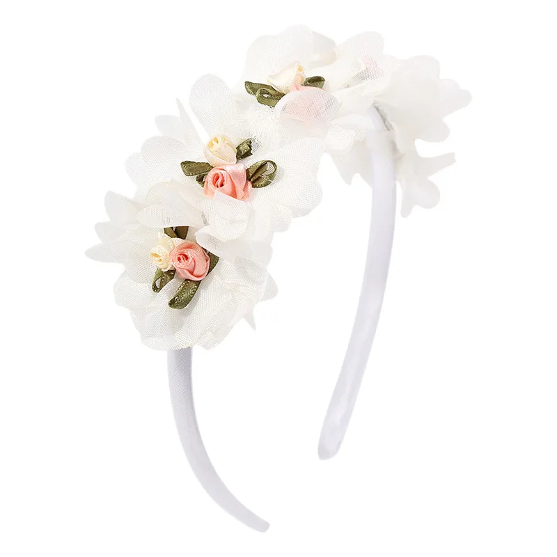 جديد اليدوية زهرة الفتيات رباطات لطيف الورود زهرة الأميرة الرقص حفلة أغطية الرأس تاج الزفاف موضة الشعر هوب اكسسوارات #6
