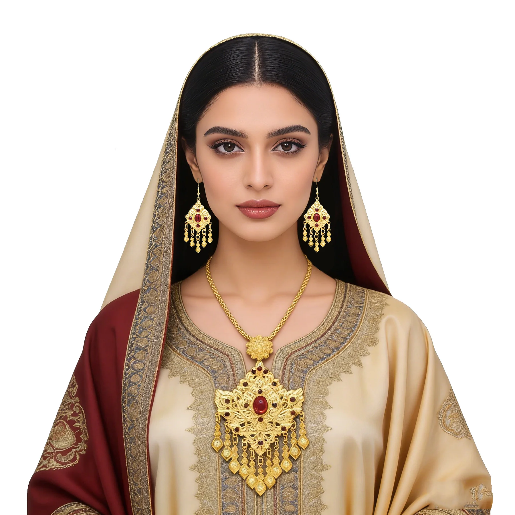 

Elegant Hollow Geometry Pendant Necklace Earrings For Women Ethnic Moroccan India Dubai Turkey Bride Jewelry Set Accessories