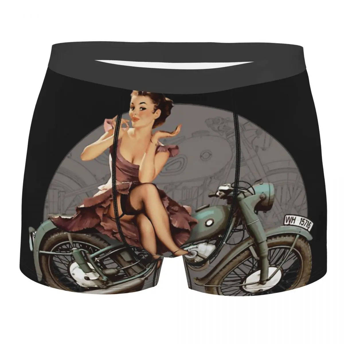 Pin Up Girl Motorcycle WWII Underpants Homme Panties Men's Underwear Comfortable Shorts Boxer Briefs