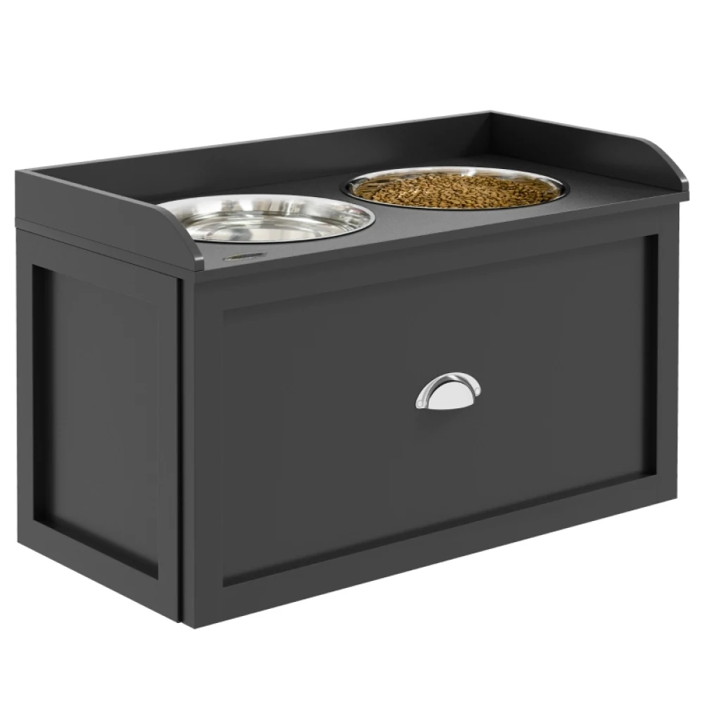 Elevated Stainless Steel Dog Bowls with Storage Drawer
