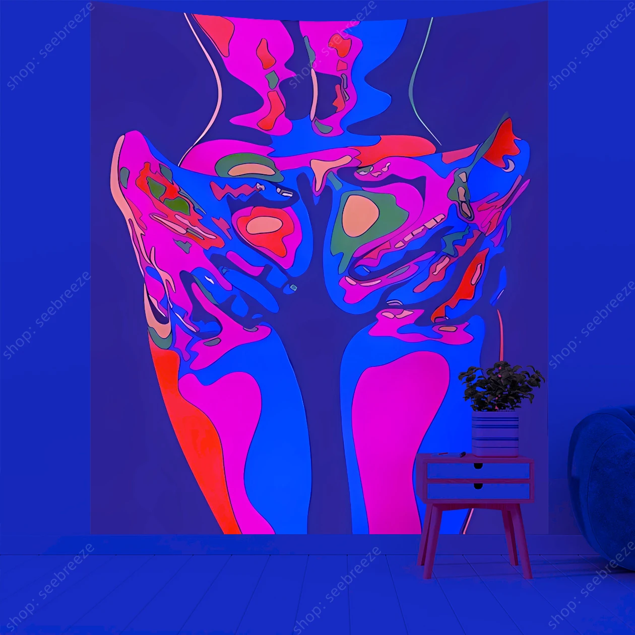 Sexy Female Art Tapestry UV Reaction Neon Backdrop Kawaii Room Decor Aesthetics Hippie Bedroom Dorm Wall Decor Gift for Friend