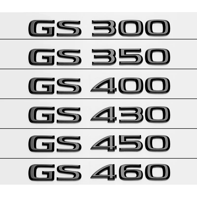 

3D Chrome Glossy Black ABS Letters GS250 GS300 GS400 GS430 GS450 GS460 HYBRID Emblem For Lexus Car Trunk Logo Badge Sticker