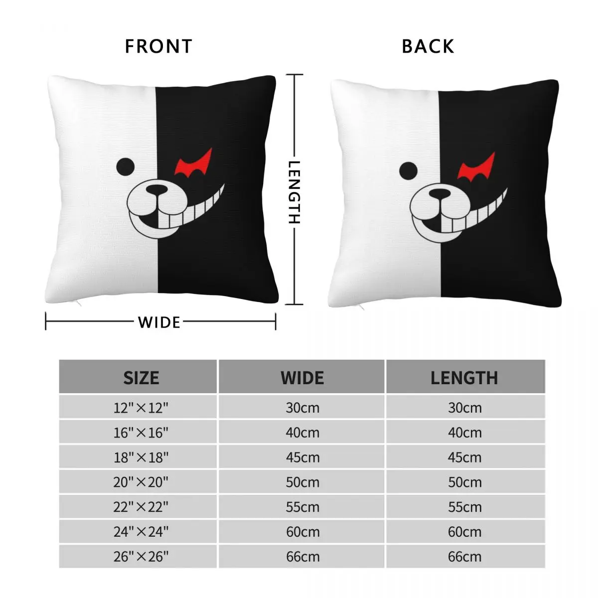 Monokuma Square Pillowcase Pillow Cover Polyester Cushion Zip Decorative Comfort Throw Pillow for Home Sofa