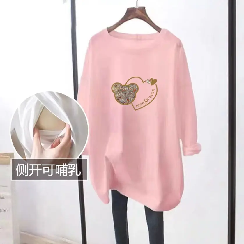 Mode Moederschap Herfst Lange Mouw Uit Verpleging Tops Moederschap Borstvoeding T-Shirt Postpartum Vrouw Lactatie Kleding T-Shirts