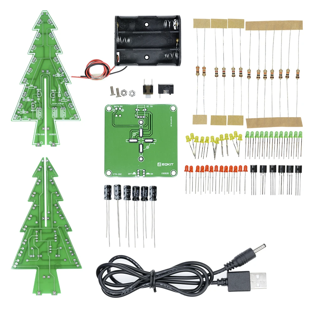 DIY 3D Christmas Tree Soldering Practice Electronic Science Assemble Kit 3 Color/7 Color Flashing LED PCB Module