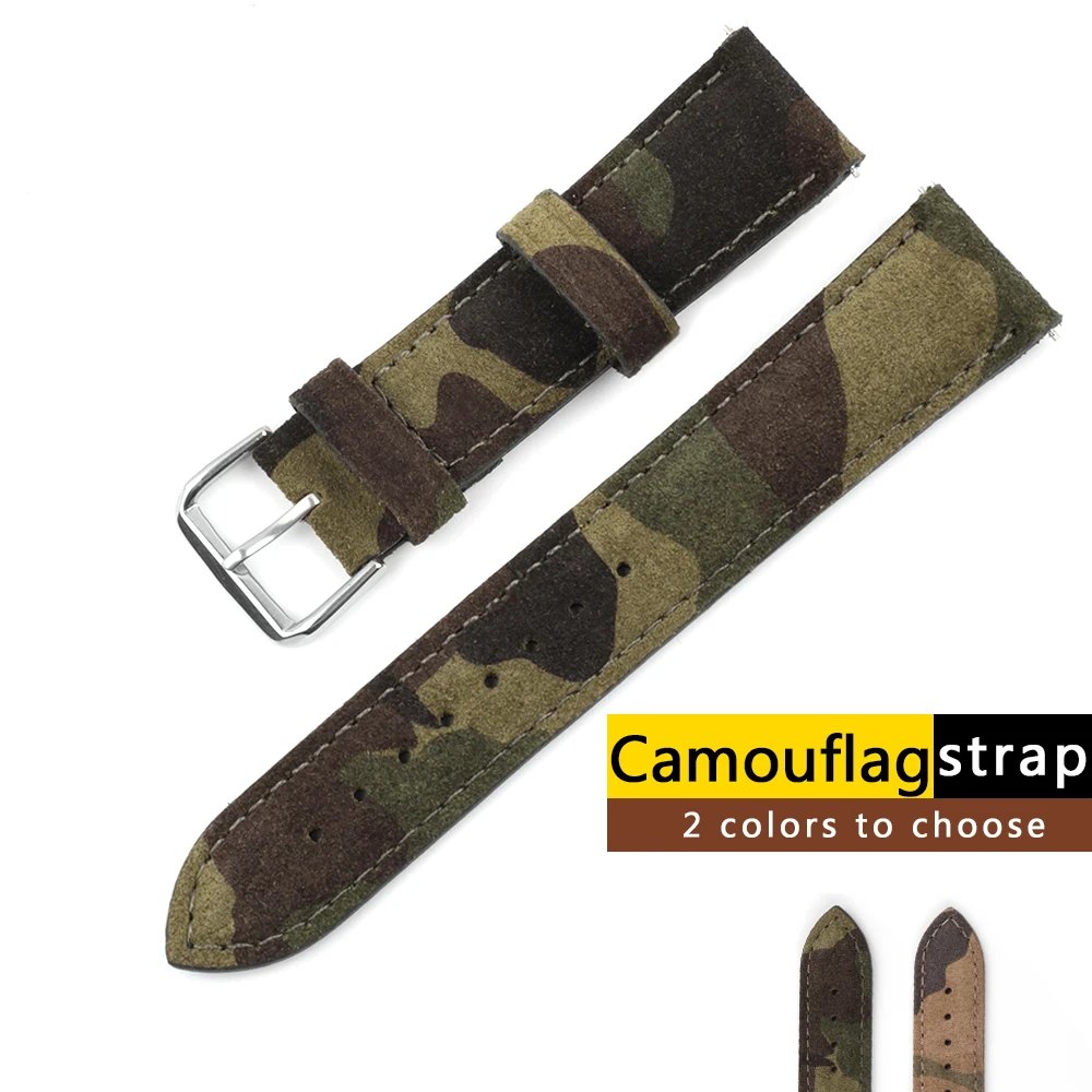 Onthelevel Camouflage Watch Strap Suede Leather Watch Band 18 20 22mm Replacement Watchband For Sports Watch #E