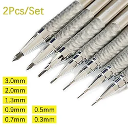 2pcs/lot 0.5 0.7 0.9 2.0mm Drawing Pencil Set 2B Art Sketch Writing Metal Mechanical Pencil Stainless Steel and Copper Material