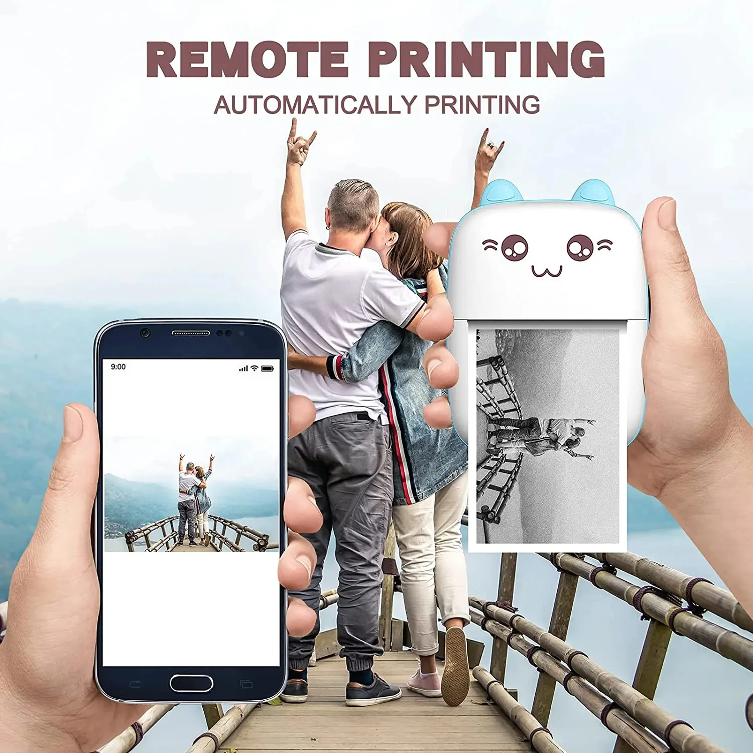 Portable Thermal Printer MINI CAT Print Photo Pocket Thermal Label Printer 58mm Printing Wireless Bluetooth Android IOS Printers