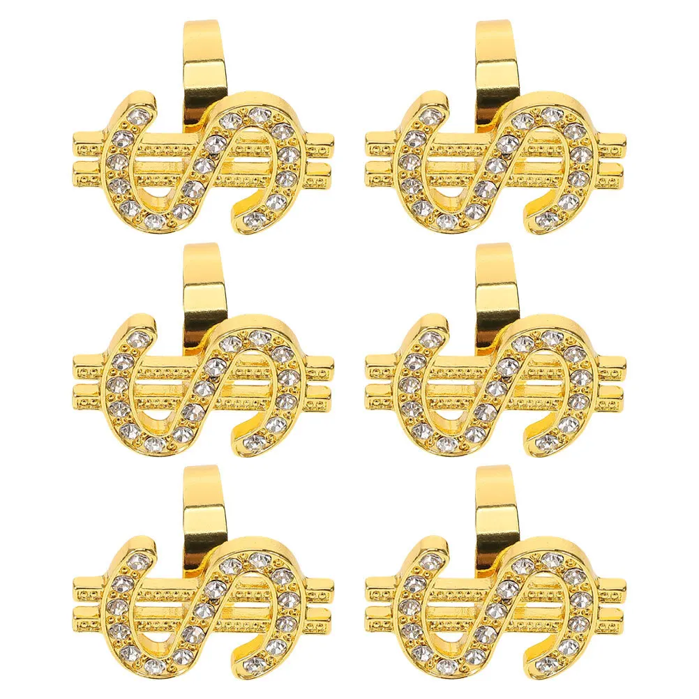 6 قطعة حلقات متلألئة بلينغ الهيب هوب زي الدعائم الشرير مغني الراب اكسسوارات بيان الدائري ل تأثيري زي حفلة تنكرية #6