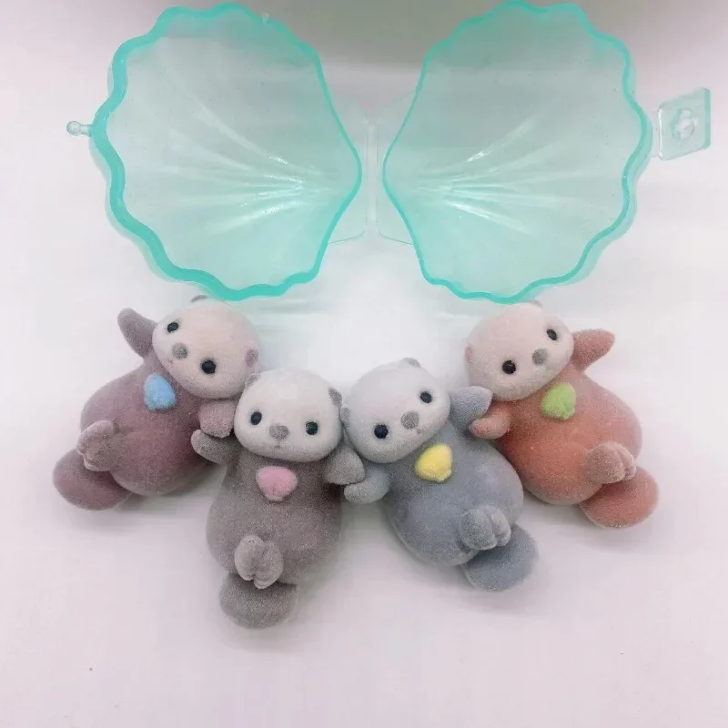 YELL Capsule Gashapon Toy Miniatures Figurines Aquarium Cute Holding Hands Little Otter Dolls Flocking Dolls for Kids Gifts