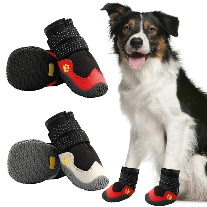 Outdoor Walking Shoes for Big Dogs Winter Waterproof Dog Boots Reflective Pet Snow Shoes for Retriever Labrador German Shepherd