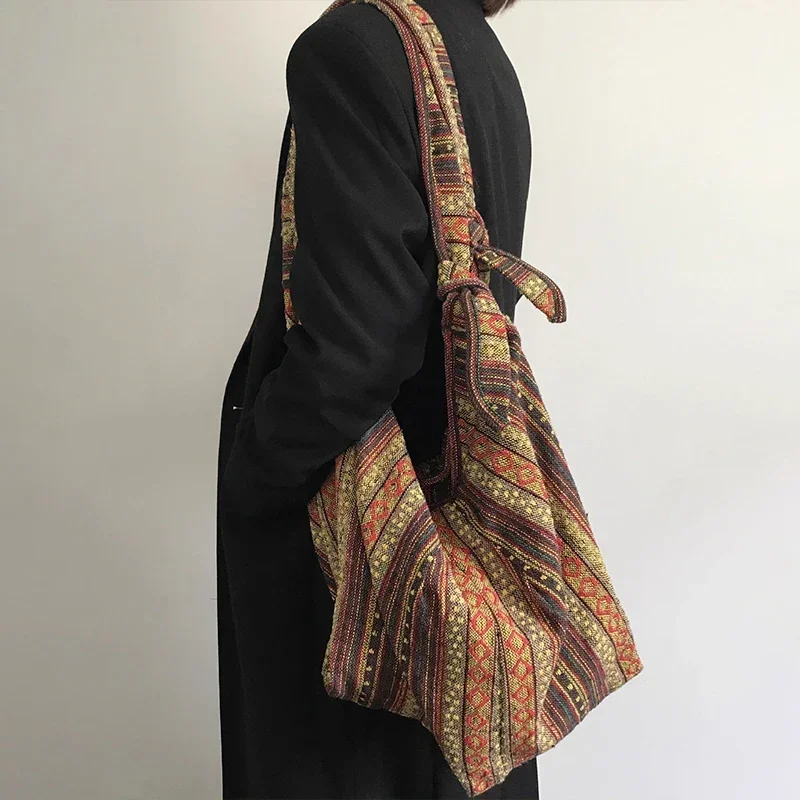 

Модная винтажная богемная парусиновая сумка через плечо, женская сумка большой вместимости, универсальная сумка-шоппер в этническом стиле, новинка