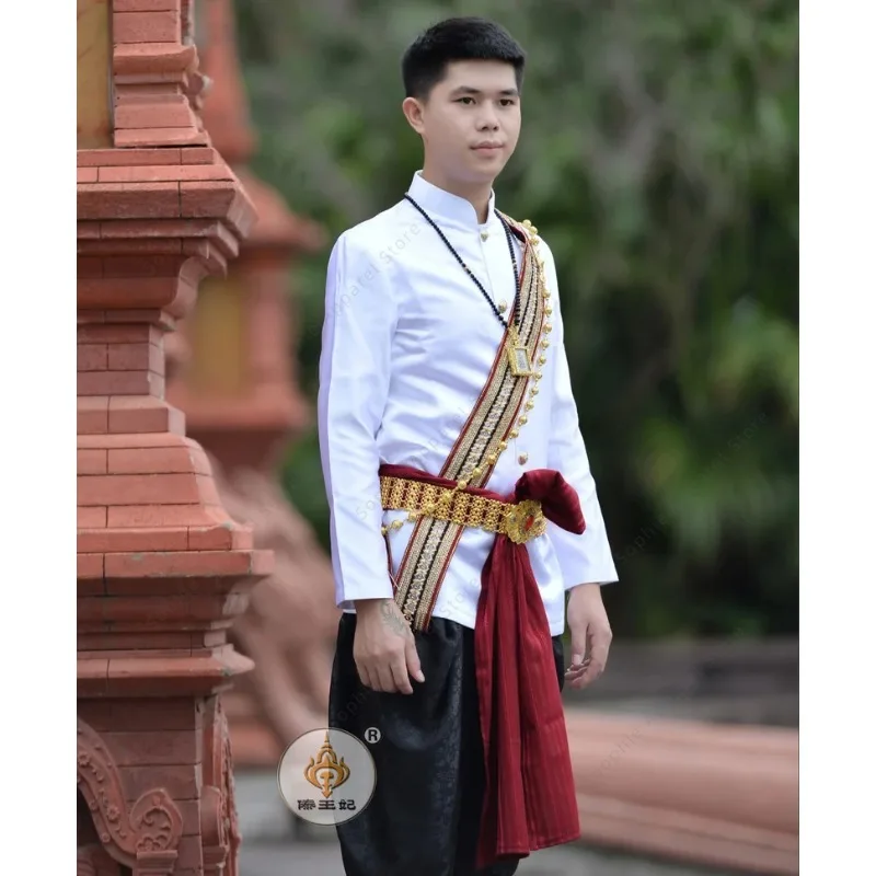 

Таиландская традиционная одежда для мужчин, рубашка с длинными рукавами, брюки, азиатская одежда, рабочая одежда для ресторана, костюм приветствия, тайское платье